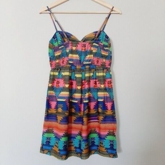 BILLABONG | Neon Southwestern Aztec Tribal Geo Print Tank Top Dress Sz M - Picture 6 of 11